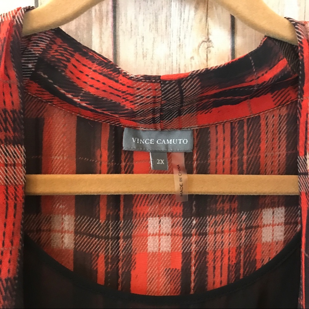 SOLD Vince Camuto Faux Wrap Plaid Blouse 2X - Picture 3 of 6